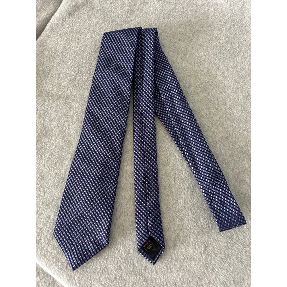 Jos A Bank Reserve Silk Cotton Navy Blue Purple Geometric Micro Check Necktie